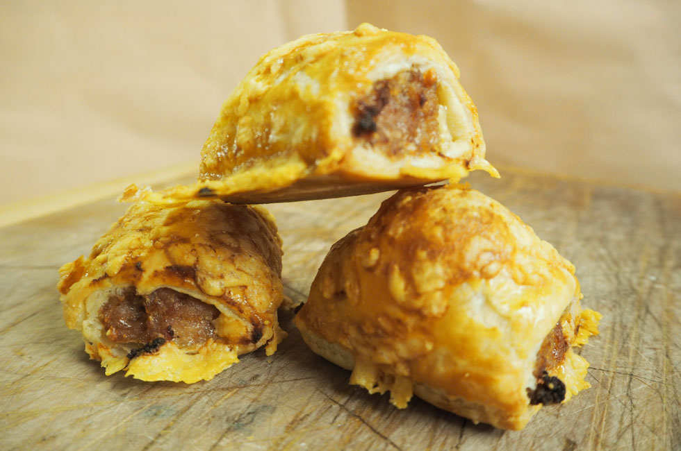 'Delicious Cheese and Onion Sausage Rolls made using Michael's sausages